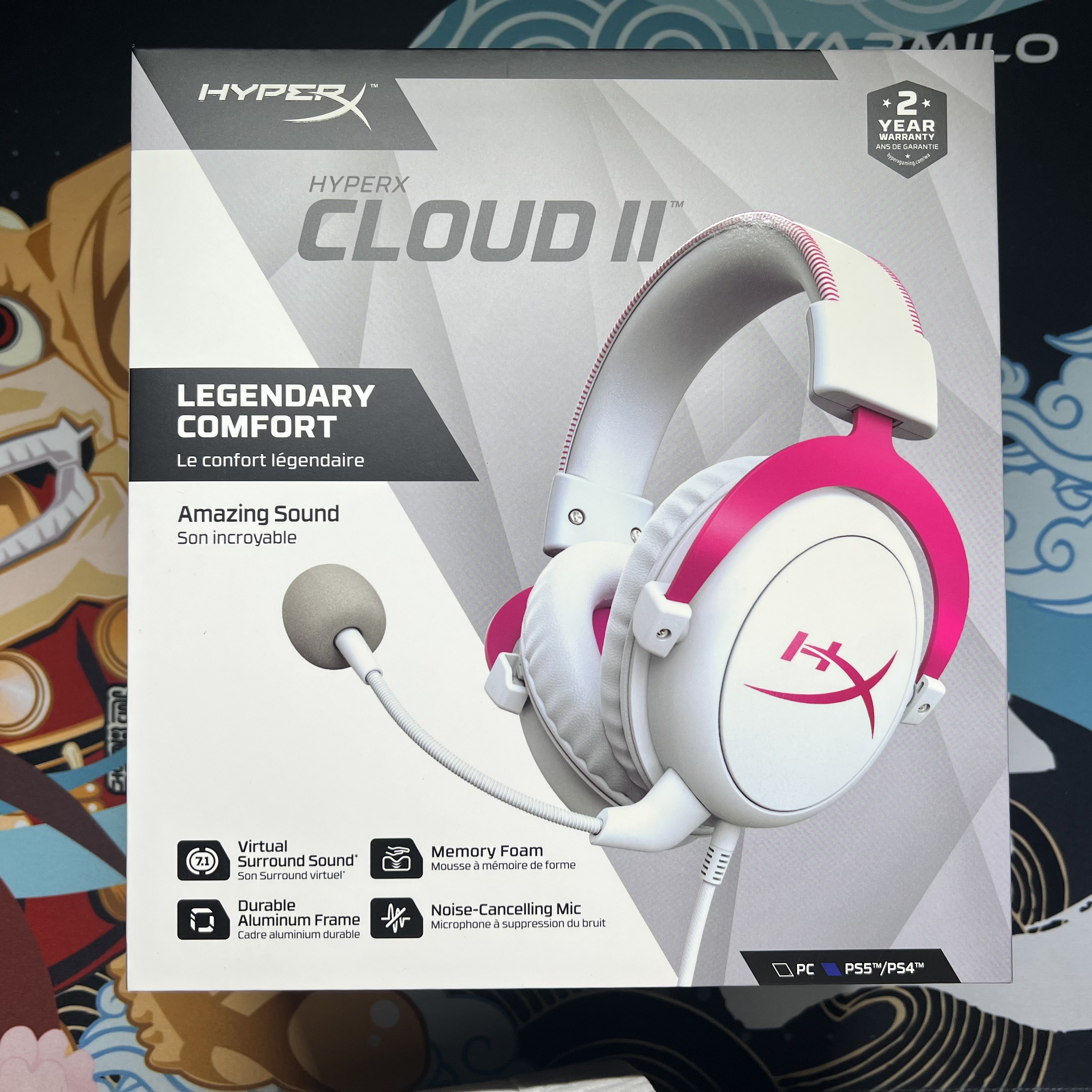 金士顿hyperx cloud2飓风2粉色霓虹粉女生csgo游戏7.1头戴式耳机