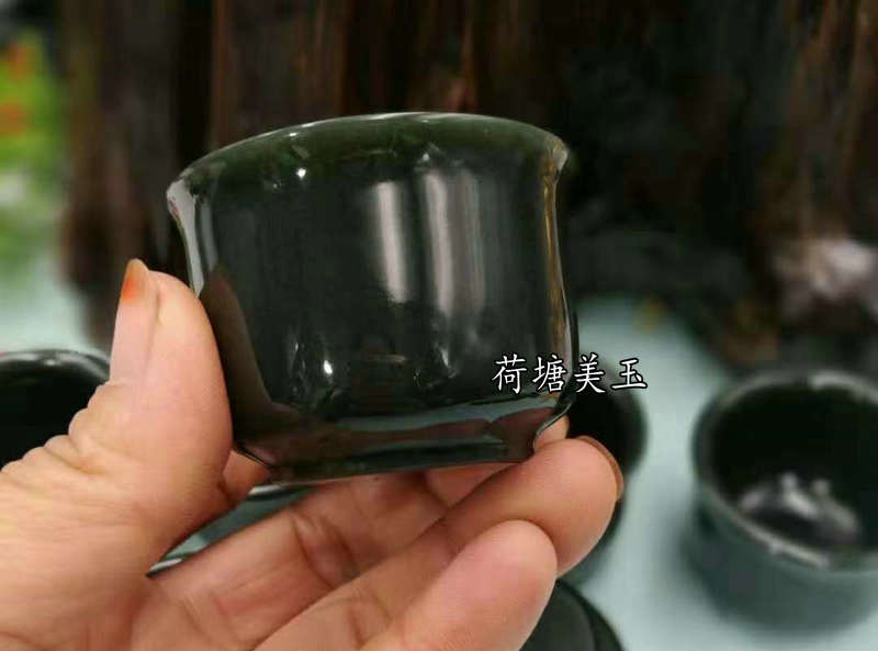 天然新疆和田玉青玉茶杯茶具青玉杯子功夫苹果杯玉石酒杯茶杯