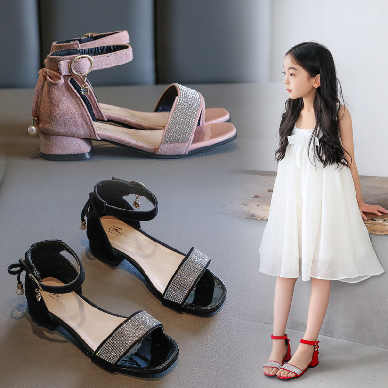 公主鞋_女童凉鞋水钻公主鞋2020年夏季新款露趾小女孩高跟鞋时尚儿童