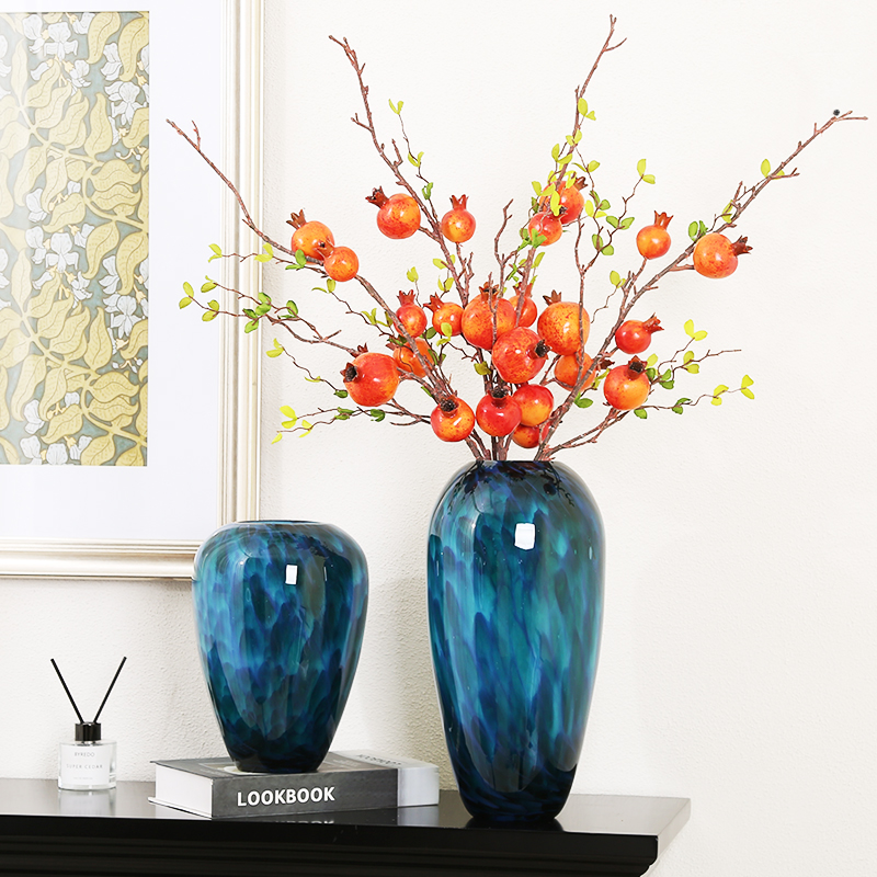 孔雀蓝艺术琉璃花瓶摆件现代轻奢客厅电视柜玄关隔断柜花器装饰品