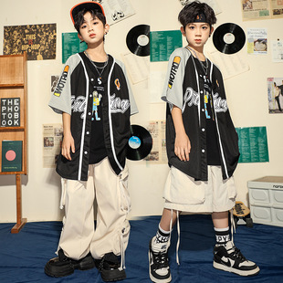 街舞儿童潮服定制套装男童短袖棒球服少儿hiphop演出服女童爵士舞