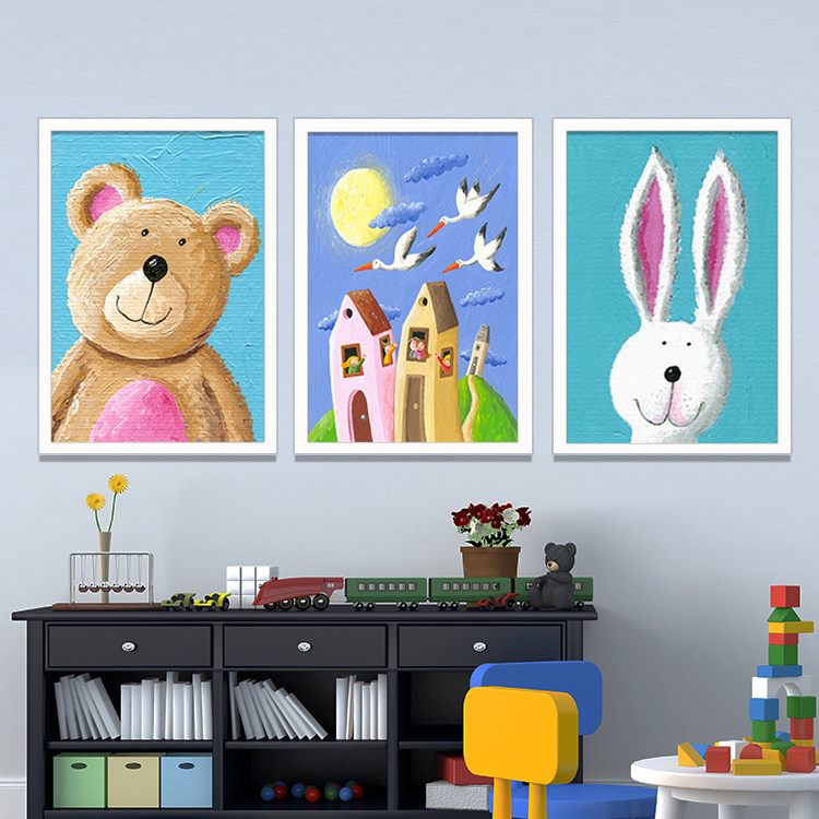 儿童房装饰画女孩墙画男孩卧室床头壁画创意卡通北欧挂画装饰画框