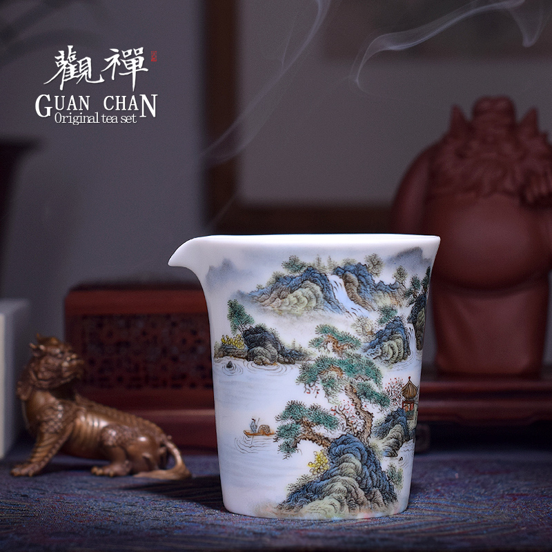 观禅景德镇手绘釉上彩公道杯陶瓷茶海匀杯单个分茶器公杯功夫茶具