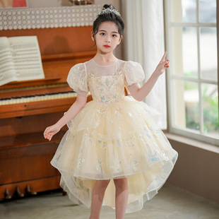 公主裙礼服女童主持人夏季轻奢小众高端钢琴高级感蓬蓬裙白色朗诵