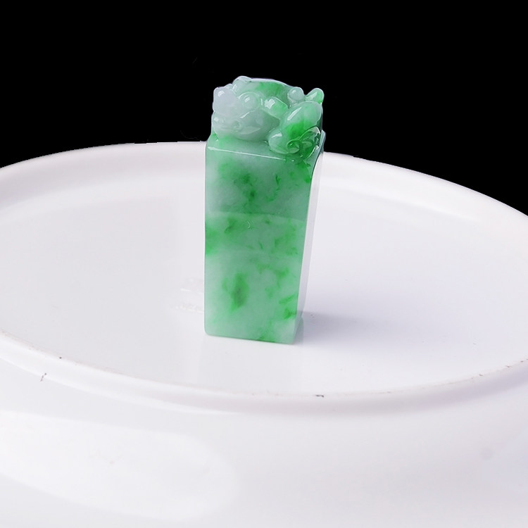 隆慈缘玉器老坑阳绿翡翠印章缅甸老坑a货冰糯种貔貅玉章子可刻字