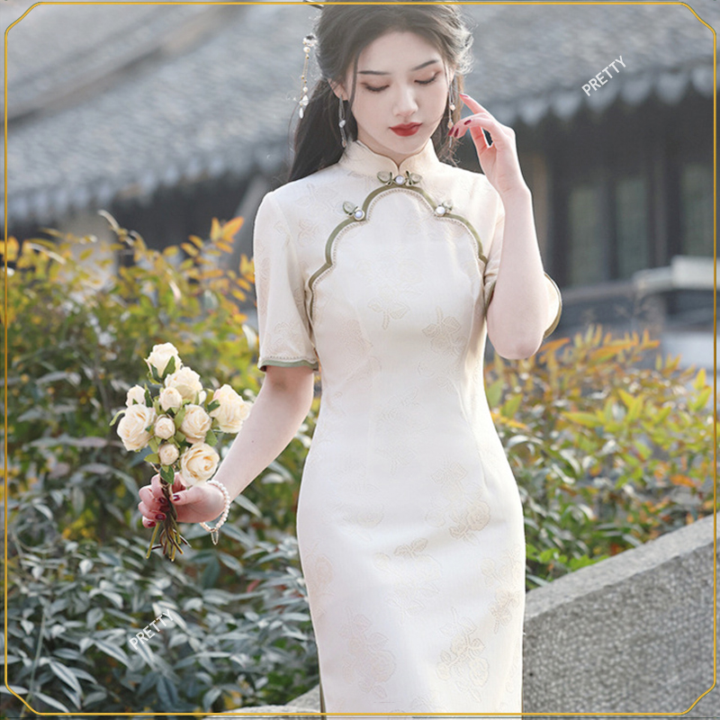 中式国风改良旗袍复古修身性感优雅礼服春夏新款气质高级感连衣裙