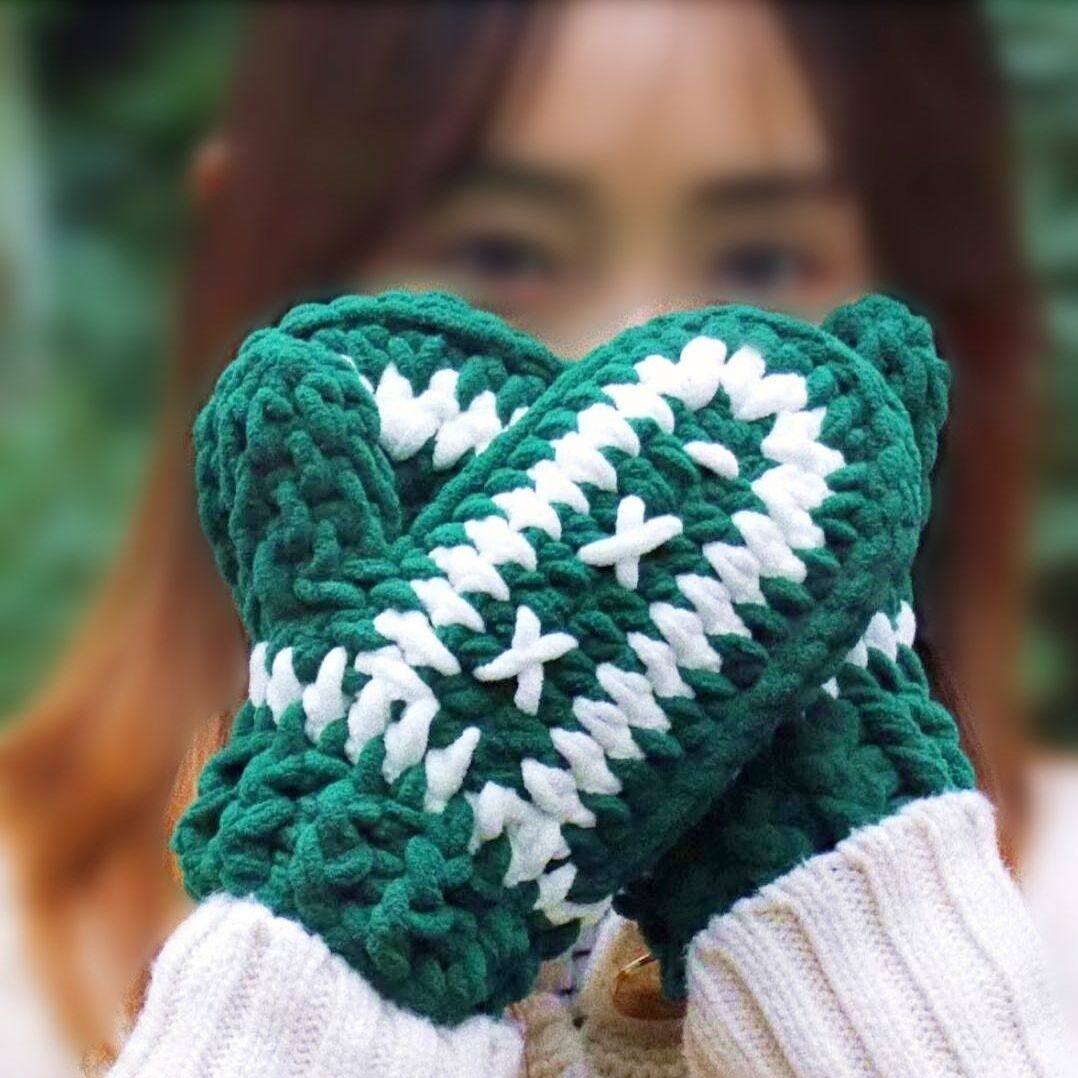 手工编织毛线手套diy保暖钩针圣诞礼物材料毛线