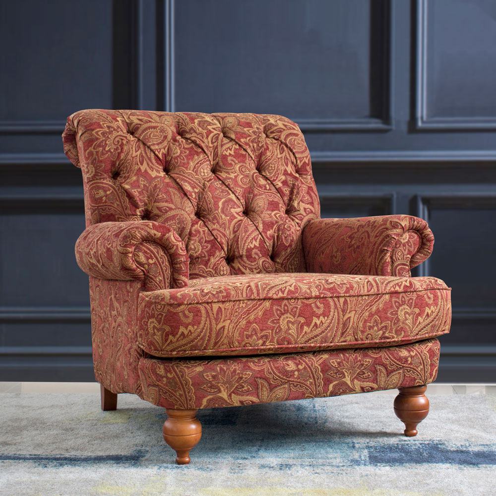 伊森艾伦客厅卧室进口布艺经典拉扣美式软沙发红色暗纹豪华复古