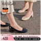 KISSCAT接吻猫2024年春季新款复古温柔粗跟鞋气质通勤浅口单鞋女
