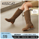 KISSCAT接吻猫2023冬季新款堆堆靴时尚粗跟加绒长靴长筒时装靴女