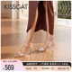 KISSCAT接吻猫2024夏季新款真皮气质高跟鞋原创设计一字带凉鞋女