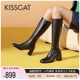 KISSCAT接吻猫2023年冬季新款高筒靴时尚长筒靴高跟加绒时装靴女