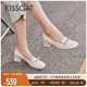 KISSCAT接吻猫2024年春季新款英伦风小皮鞋复古粗跟方头乐福鞋女