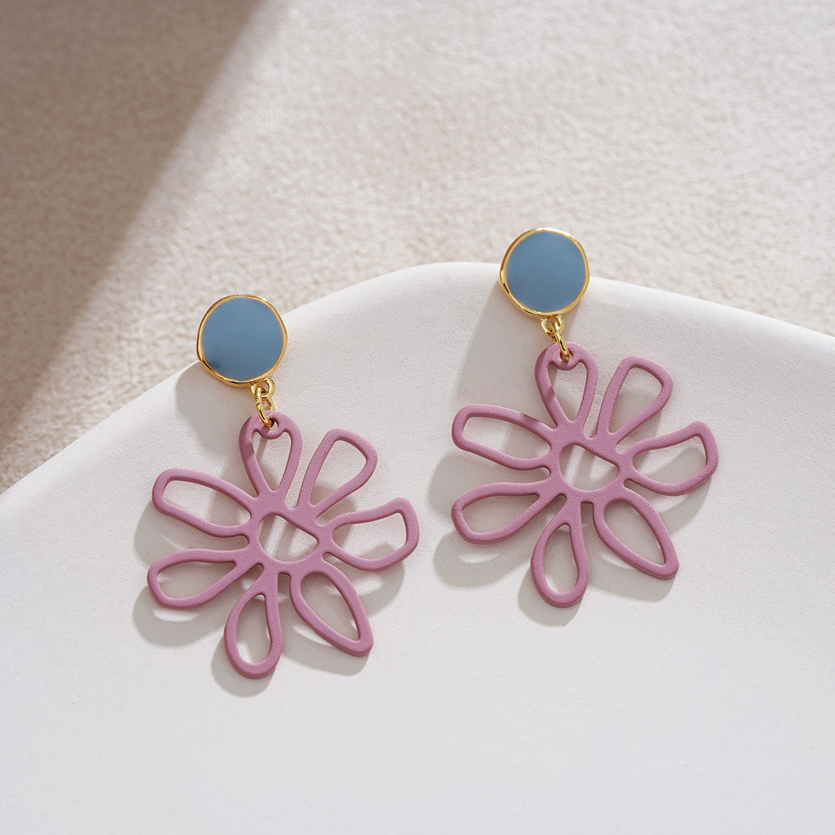 仙女花朵耳钉适合春天耳环女夏款简约紫粉色设计感显瘦耳坠超仙女