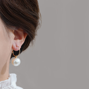 复古法式大珍珠耳坠高级感气质赫本风大耳钉女时尚小香风独特耳环