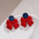 红色夸张蝴蝶结耳钉特别设计感克莱茵蓝耳环冬季小众复古气质耳饰