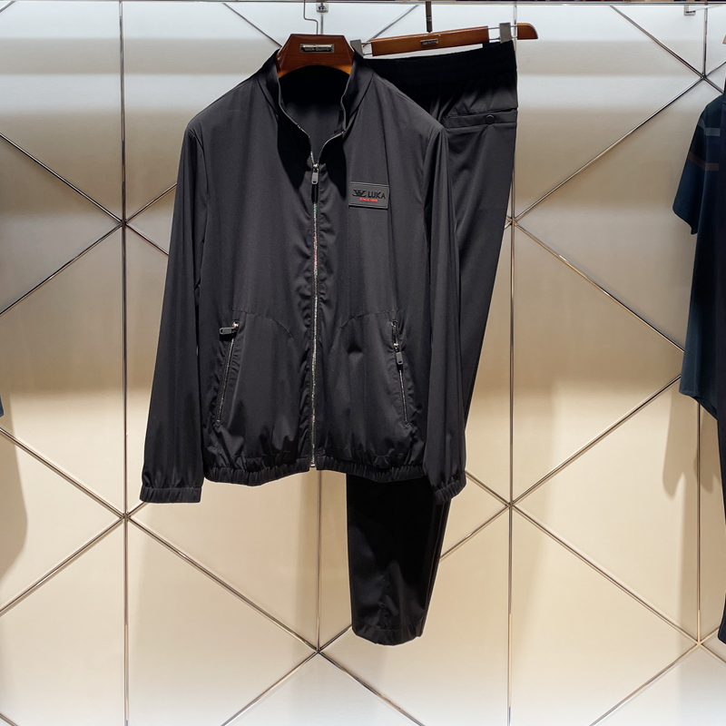 路卡迪龙专柜正品 23新款秋装锦纶弹力舒适商务黑色夹克+裤子套装