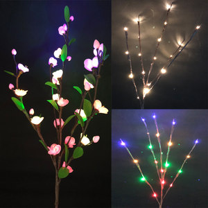 创意led灯20头发光丝网花材料丝袜花仿真花树枝花杆铁丝 发光树枝