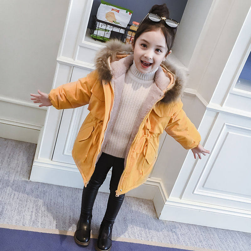 中长款棉衣儿童加绒女童洋气棉服2020新款棉袄女孩冬装加厚外套潮