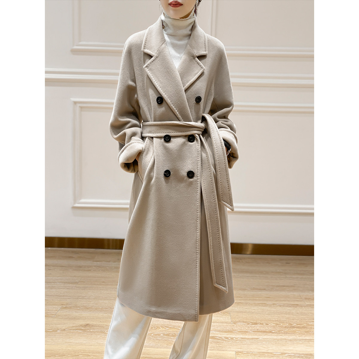 m家101801 大牌款西装领双面羊绒中长款毛呢外套2022秋冬新款大衣