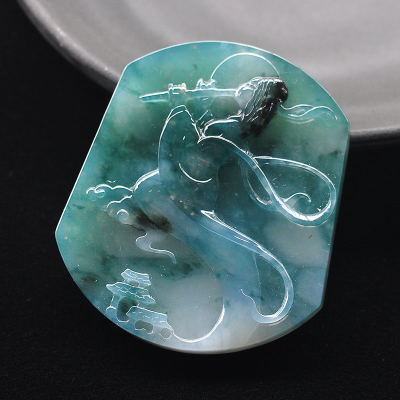 天然a货翡翠老坑冰种美人牌吊坠46.23g