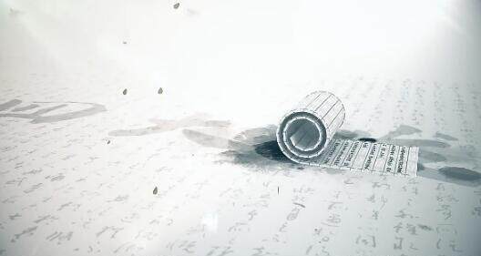 中国风水墨风格云层穿梭四大发明文化传承竹简展开展示片头ae模板