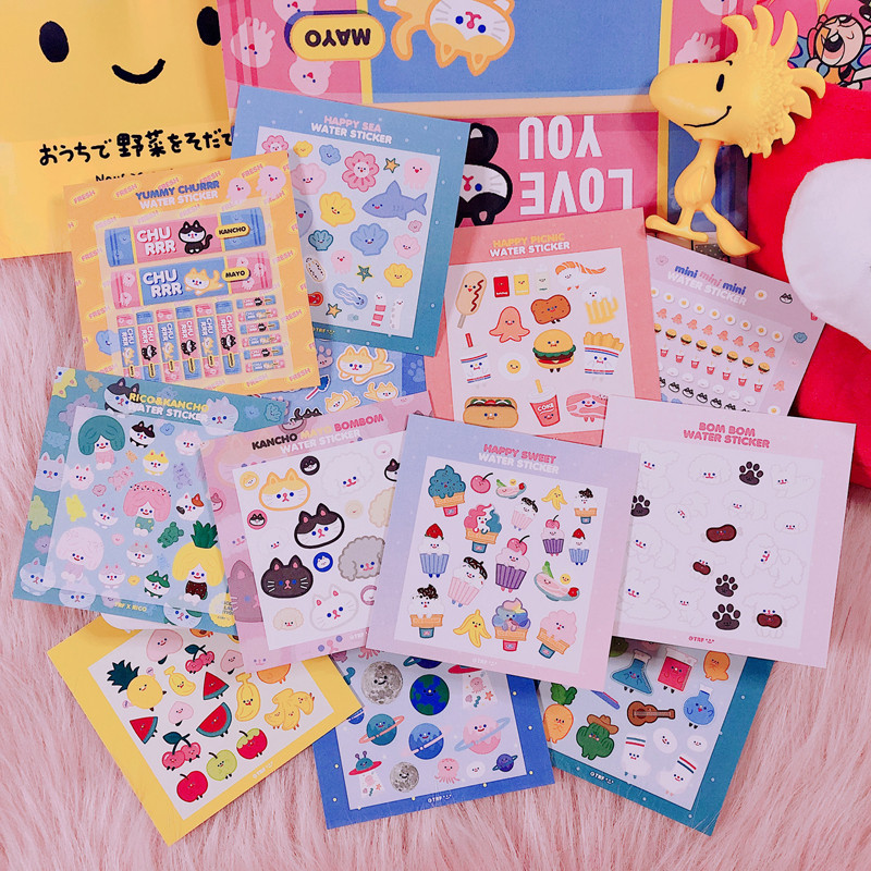 韩国trf设计萌物手帐本装饰贴纸 卡通可爱笑脸娃娃手账diy明信片