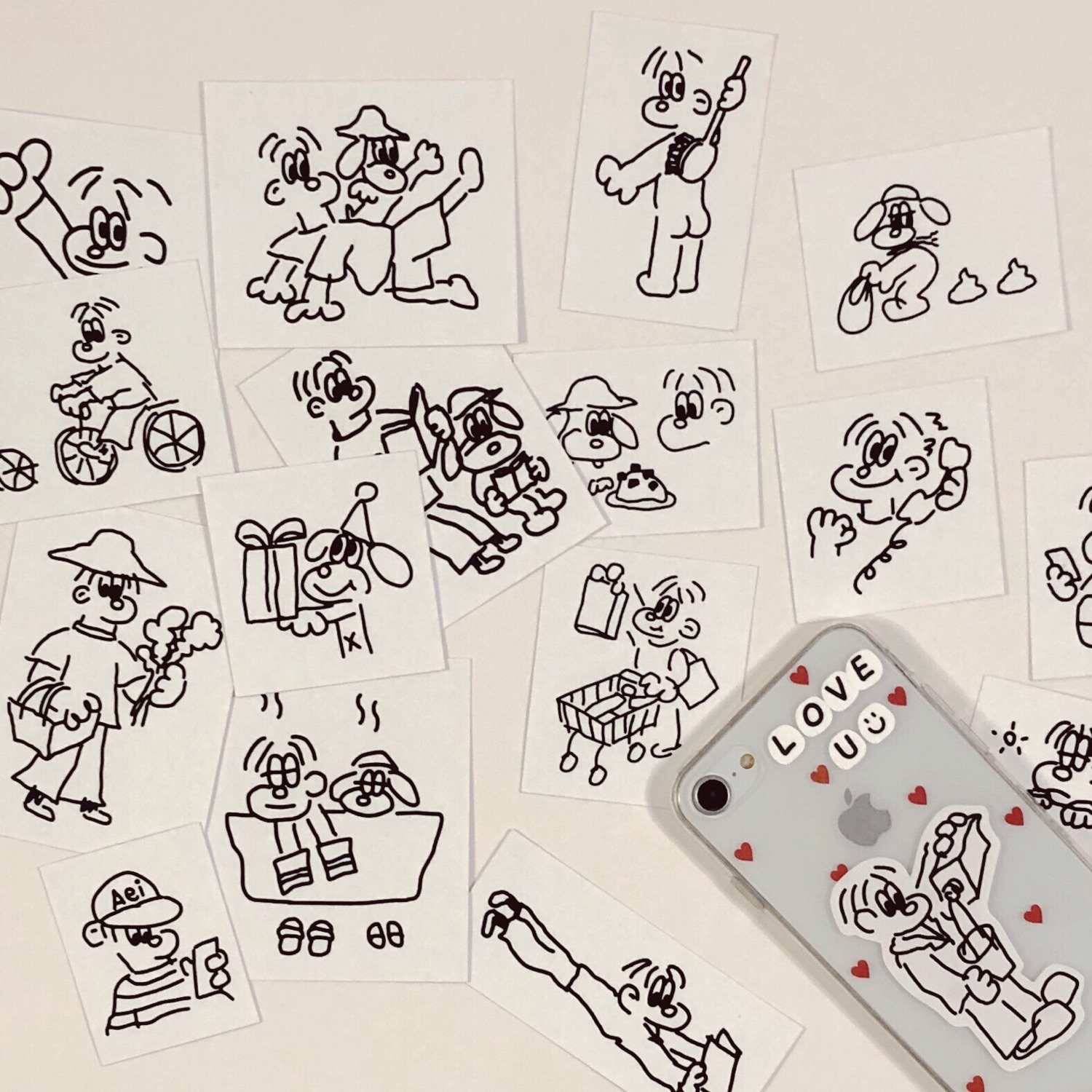 韩国aeiou法式简笔画贴纸 ins风 手机手帐电脑行李箱装饰素材贴画