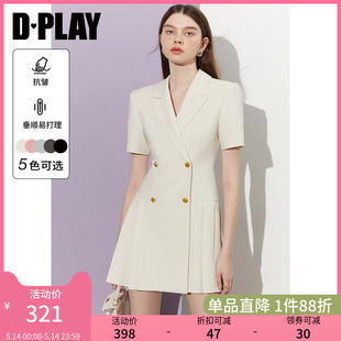 DPLAY2024夏装职业通勤西装连衣裙短袖西装裙百褶裙气质连衣裙女