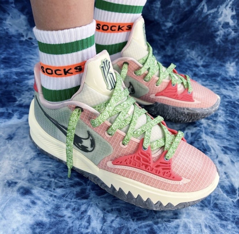 适配kyrie low4 ep珊瑚橙蜜桃粉扎染欧文4鞋带夜光泼墨腰果花鞋绳