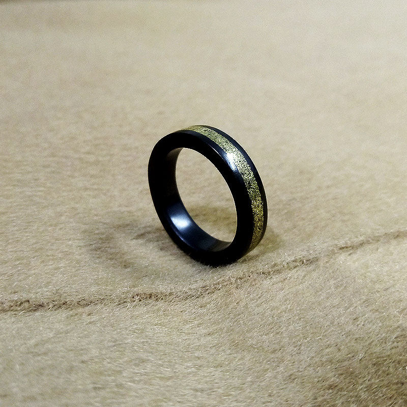 【青戊 手作】原创手工紫光檀黑檀木镶嵌黄铜粉戒指指环情侣木戒