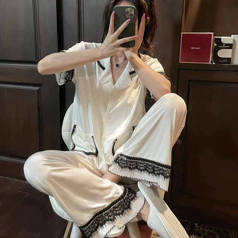 睡衣女夏莫代尔纯棉网红ins蕾丝小