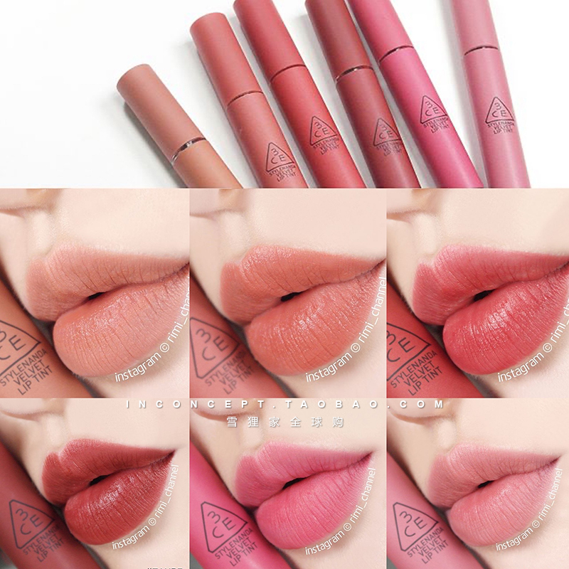 韩国|3ce哑光丝绒雾面唇釉daffodil砖红色紫罗兰taupe南瓜色