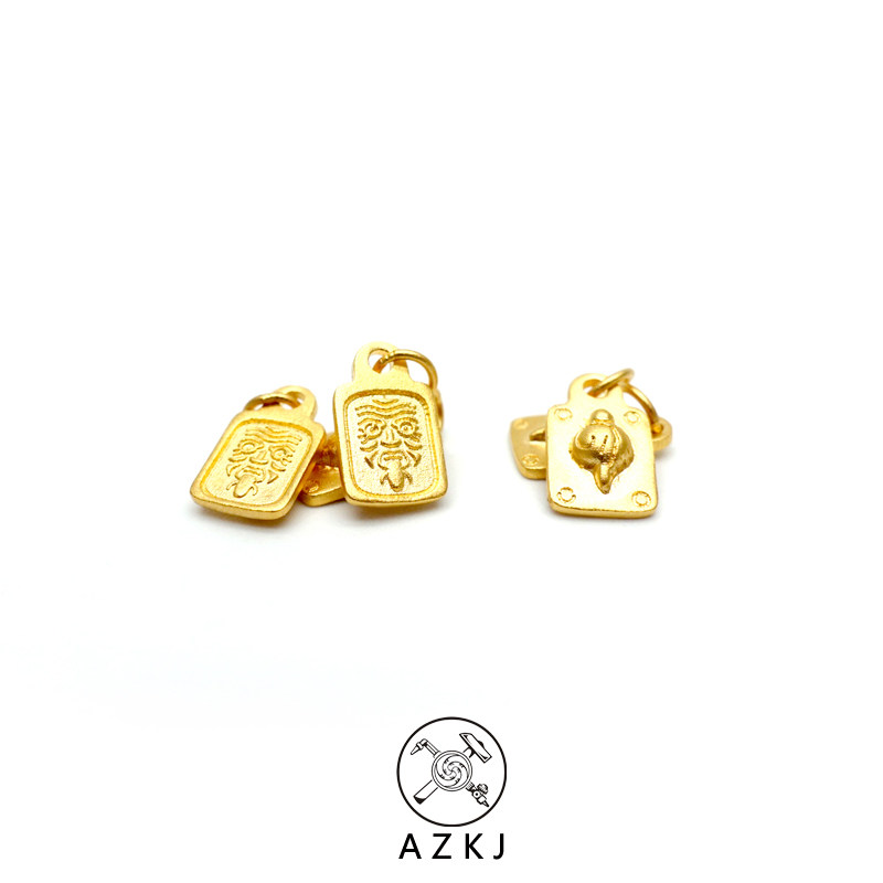 【azkj】24k黄金999足金藏式 扎基拉姆 法螺咒牌侧挂吊坠佛珠配饰