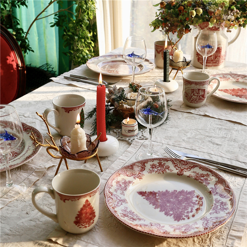 一鸿艺居陶瓷餐具红色系列瑕疵特价圣诞大小盘碟碗花器 买满包邮