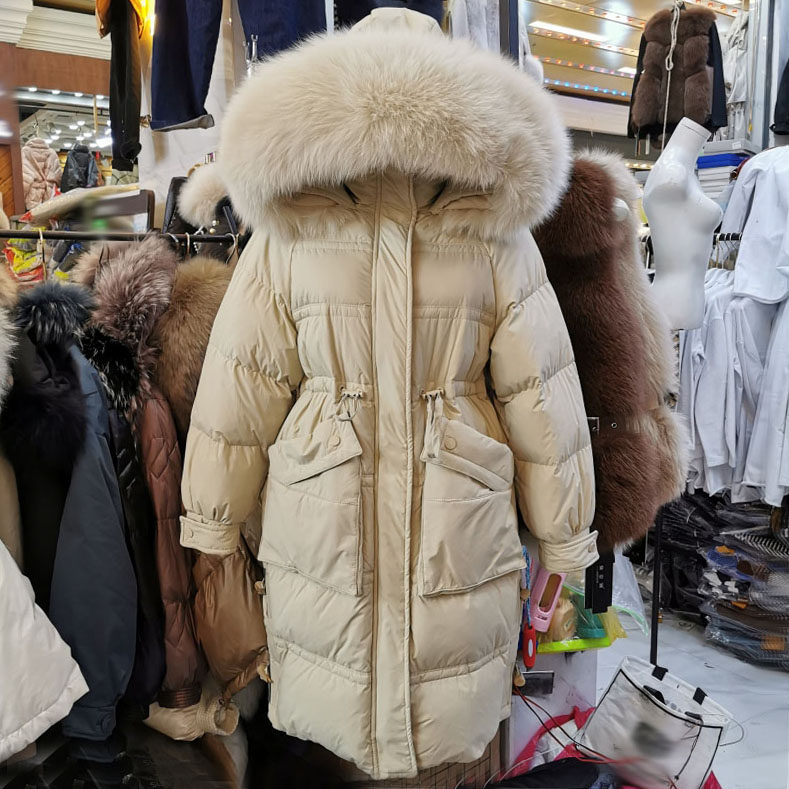 dinuokaou羽绒服68118专柜正品2020冬款宽松狐狸毛领白鸭绒女fl