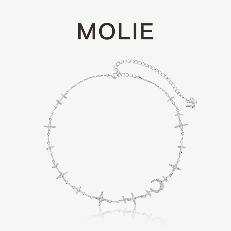 MOLIE莫莉小众设计高级感轻奢项链女纯银月落银河锁骨链短款颈链
