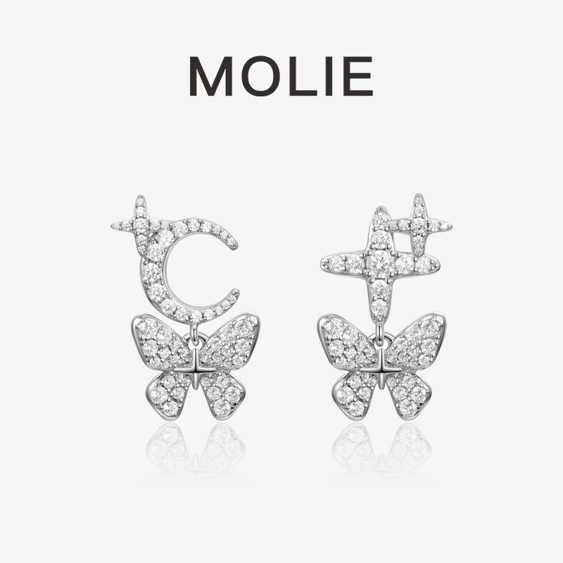 MOLIE莫莉设计师小众中国风高级感轻奢气质耳环夜蝶姬耳钉女纯银