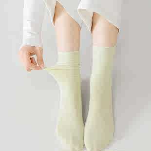 无骨袜子女夏季中筒袜纯棉堆堆袜白色长筒长袜夏天薄款女士月子袜