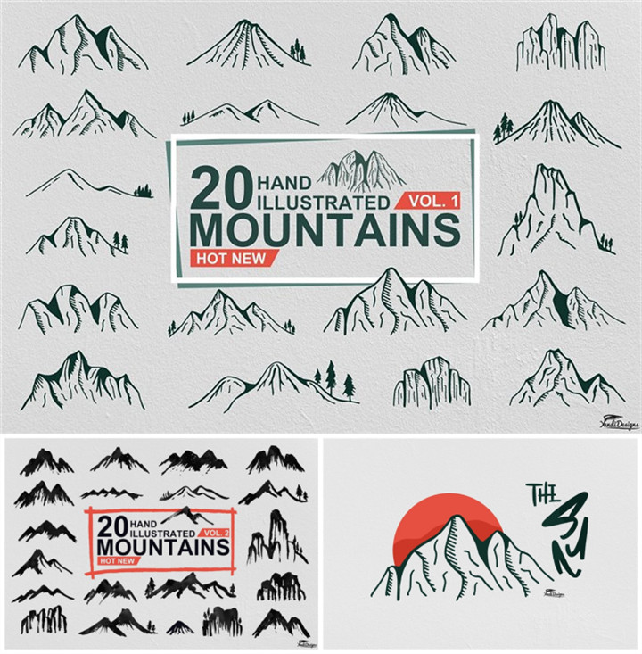 a0669矢量ai设计素材40个手绘山脉山形logo源文件设计素材