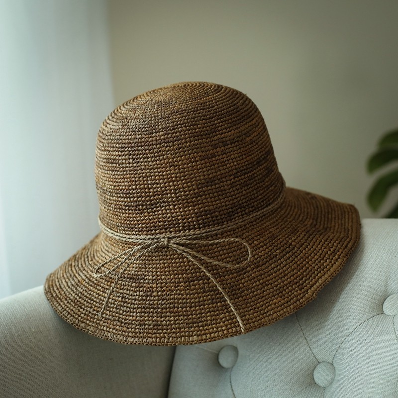 2021日韩森系精品手工拉菲草编织渔夫帽可折叠草编帽子女式遮阳帽