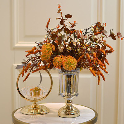 轻奢欧式美式花束橘色花艺套装家居客厅电视柜摆放样板房假花仿真花