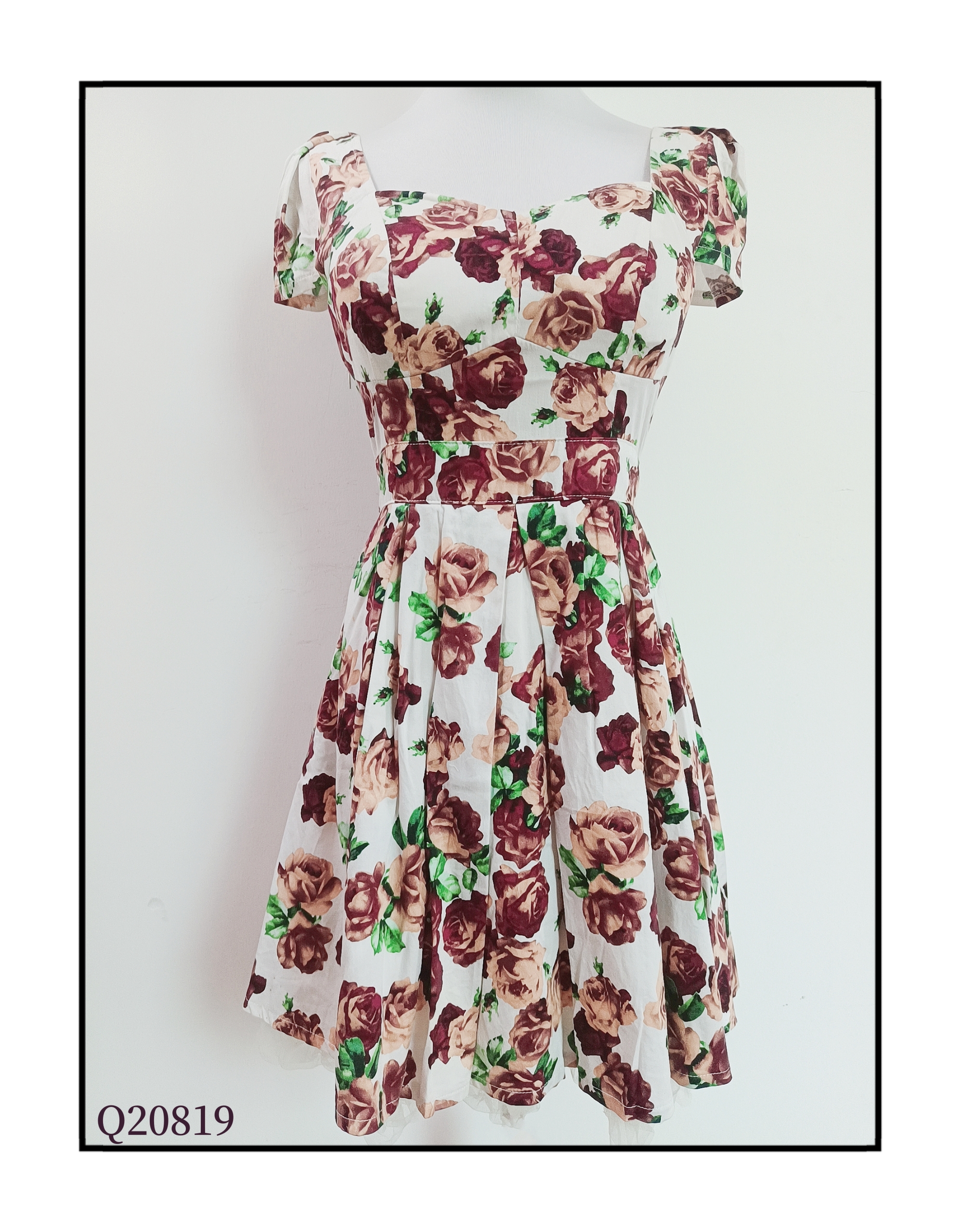 珍思薇尼夏季新款通勒印花布方领拼接高腰很仙的网纱中长款A字裙