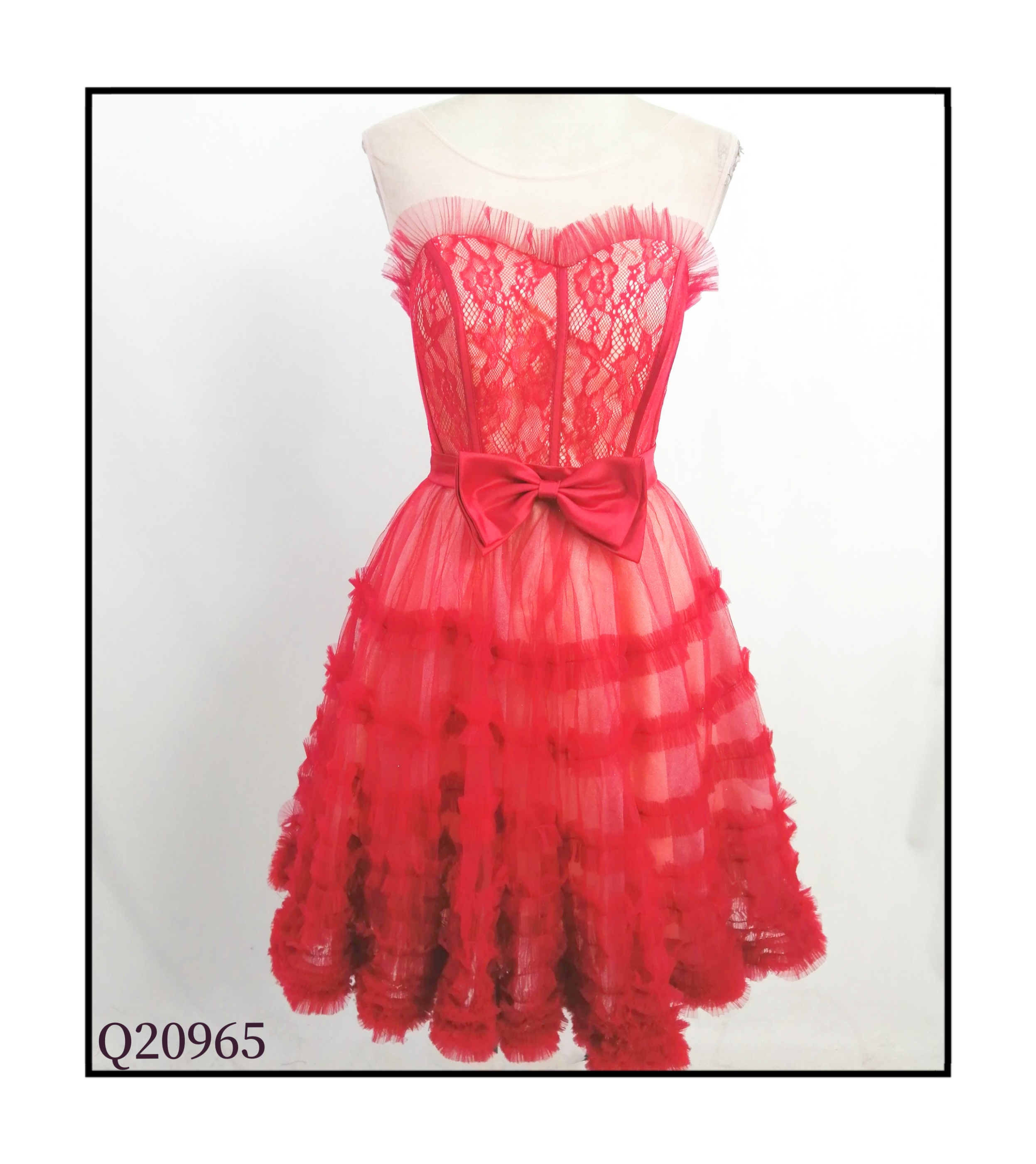 珍思薇尼立体裁剪红色圆领拼接很仙的刺绣网小仙女裙公主风连衣裙