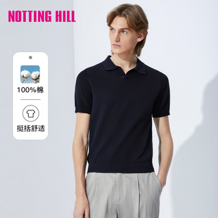 诺丁山商务休闲短袖藏蓝色纯棉舒适凉感翻领有型T恤夏季NF621012