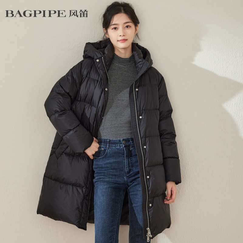 【商场同款】bagpipe风笛鹅绒羽绒服女2022冬保暖中长款连帽外套