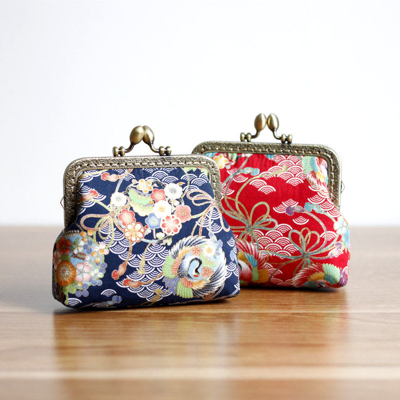 阿呆手工包 日式和风可爱仙鹤硬币零钱包搭扣口金复古风小钱包
