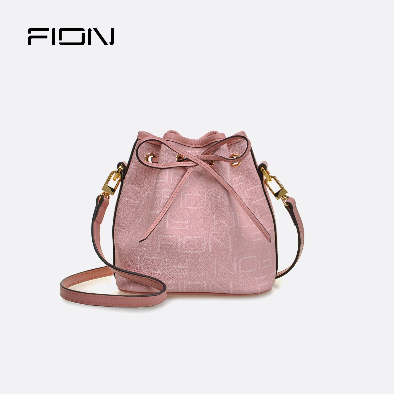 fion/菲安妮抽带水桶包女士包包 欧美时尚斜挎单肩包轻便通勤包