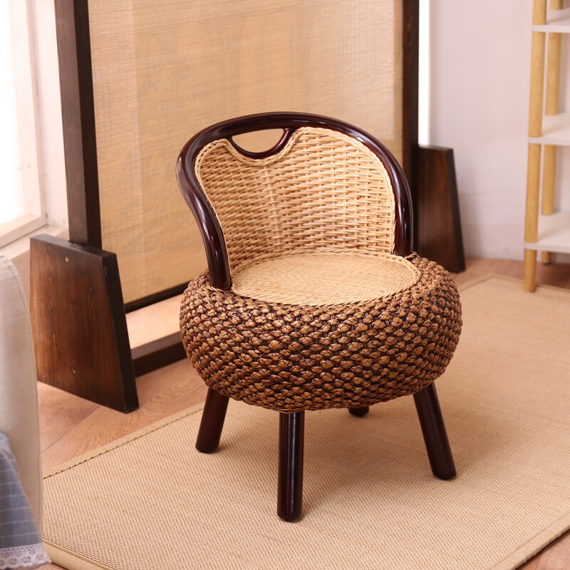 藤编小椅子座椅家用单人藤椅矮凳圆凳实木换鞋凳榻榻米阳台靠背椅