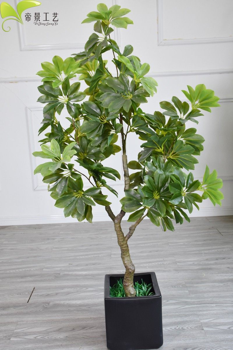 花-仿真植物人造铜钱招财树鸭掌木多叶景观花艺花卉落地家居布置现代